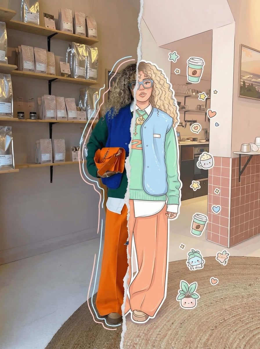 Real Illustration Split Portrait Transition AI image template preview