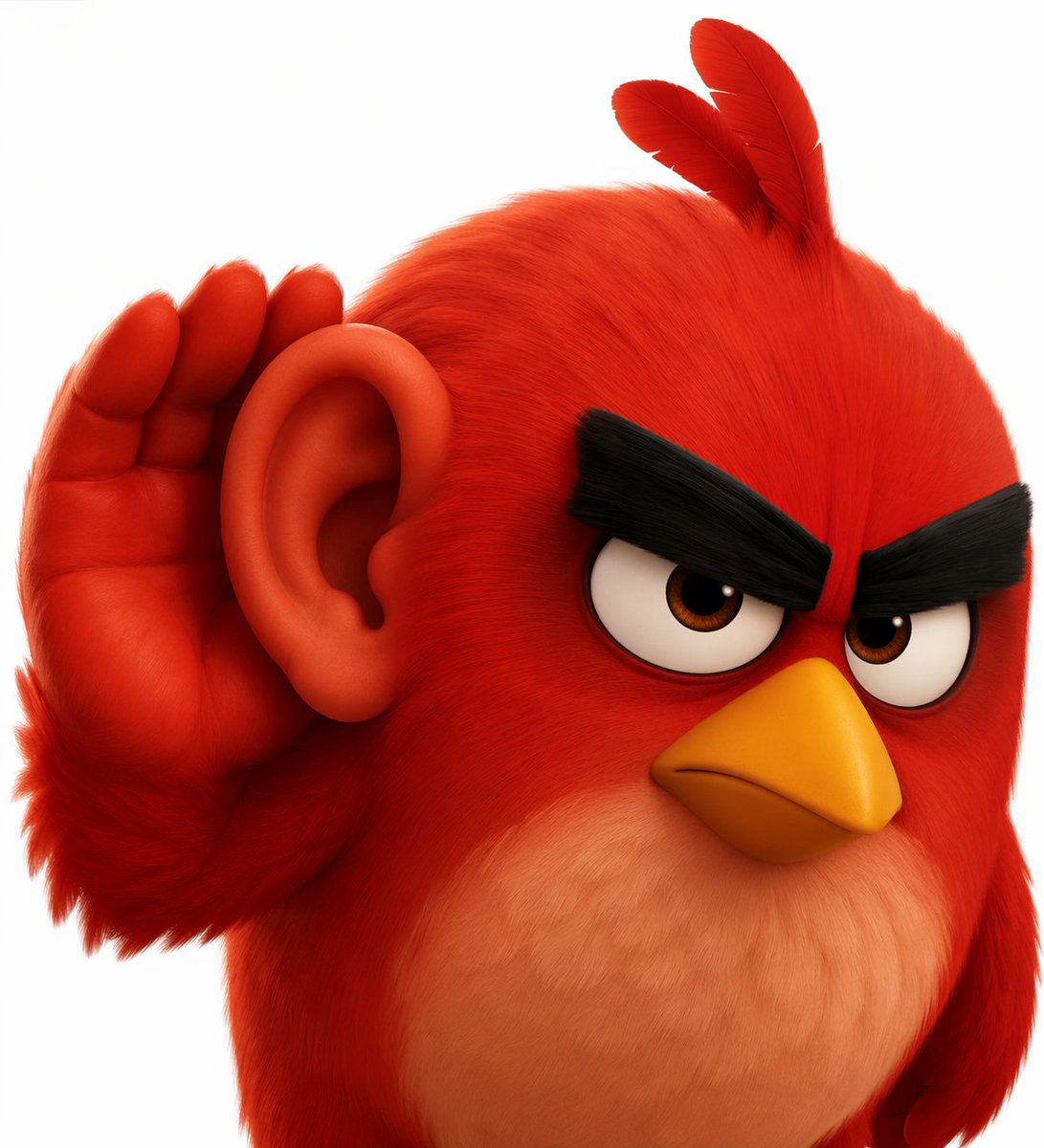 3D Red Bird Listening with Human Ear AI image template preview