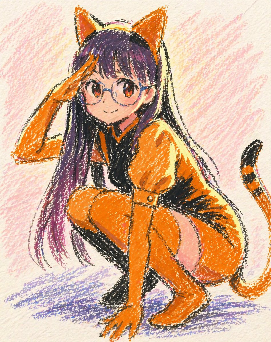 Oil Pastel Anime Catgirl AI image template preview