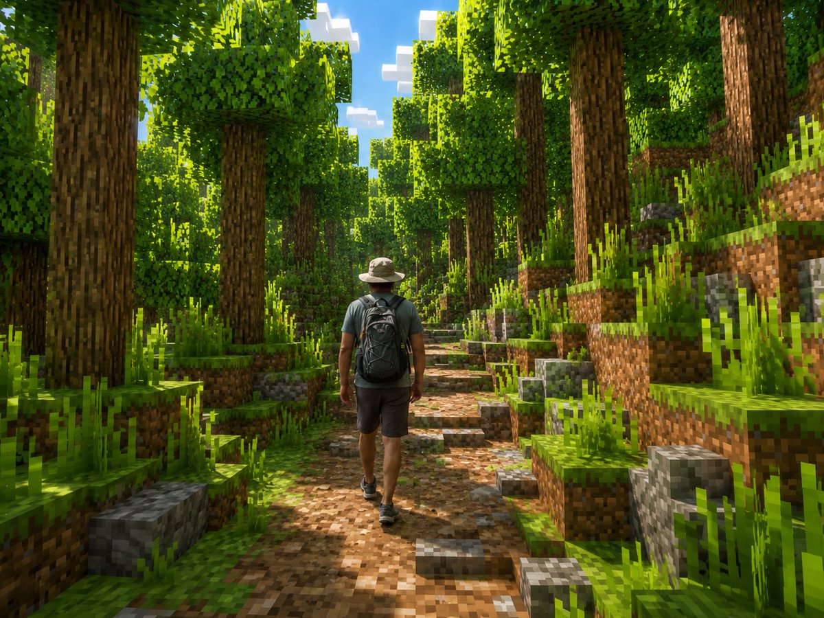Real Hiker in Minecraft Forest AI image template preview
