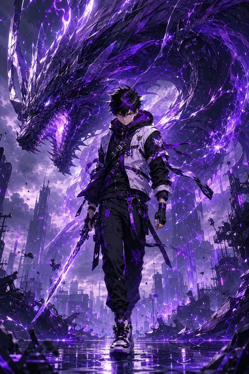 Epic Anime Worldview with Guardian Beast AI image template preview