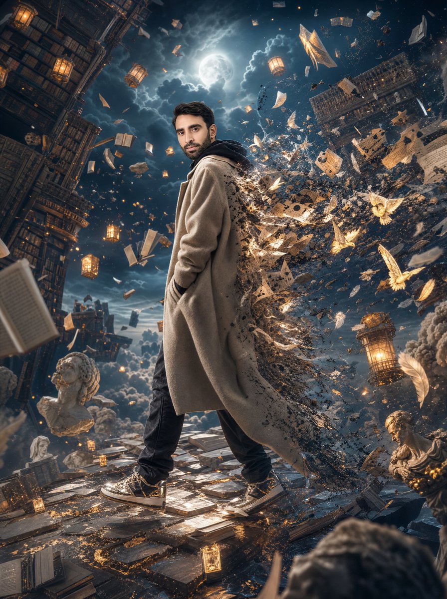 Surreal Floating Library Walker AI image template preview