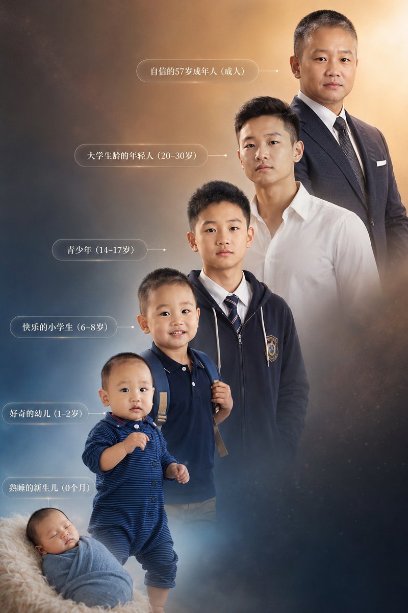 Six-Stage Life Progression Portrait AI image template preview