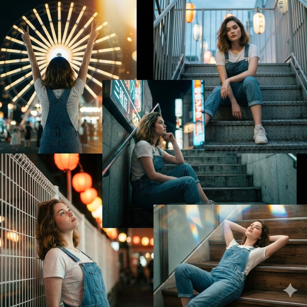 Kine-Style Multi-Frame Japanese Night Festival Collage AI image template preview