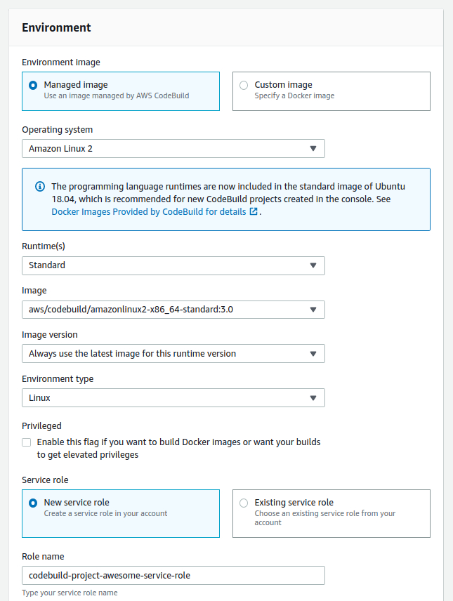 AWS CodeBuild Project Config