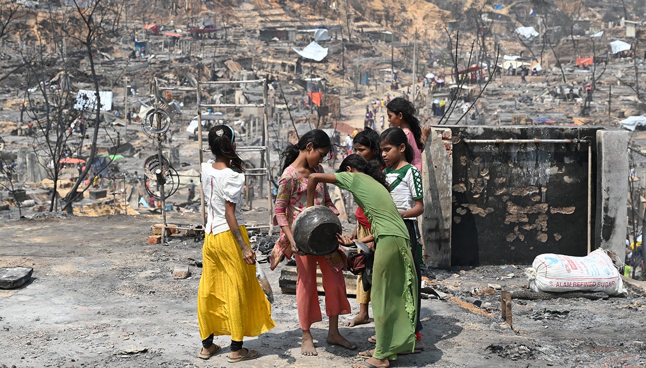 A massive blaze has torn through Rohingya refugee camps in Cox’s Bazar. A massive blaze has torn through Rohingya refugee camps in Cox’s Bazar.