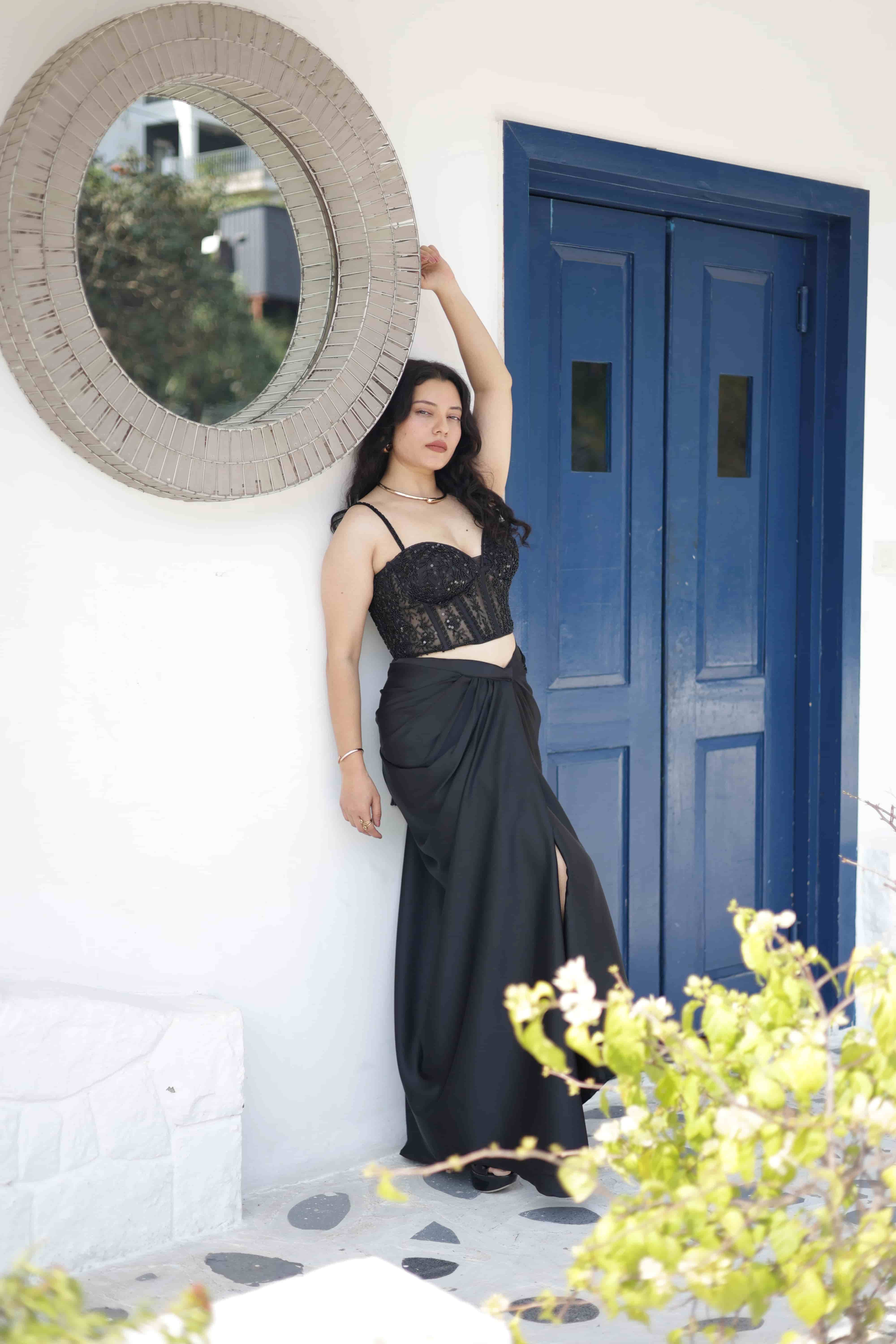 Black Opulence Corset Cowl Drape Set — view 7