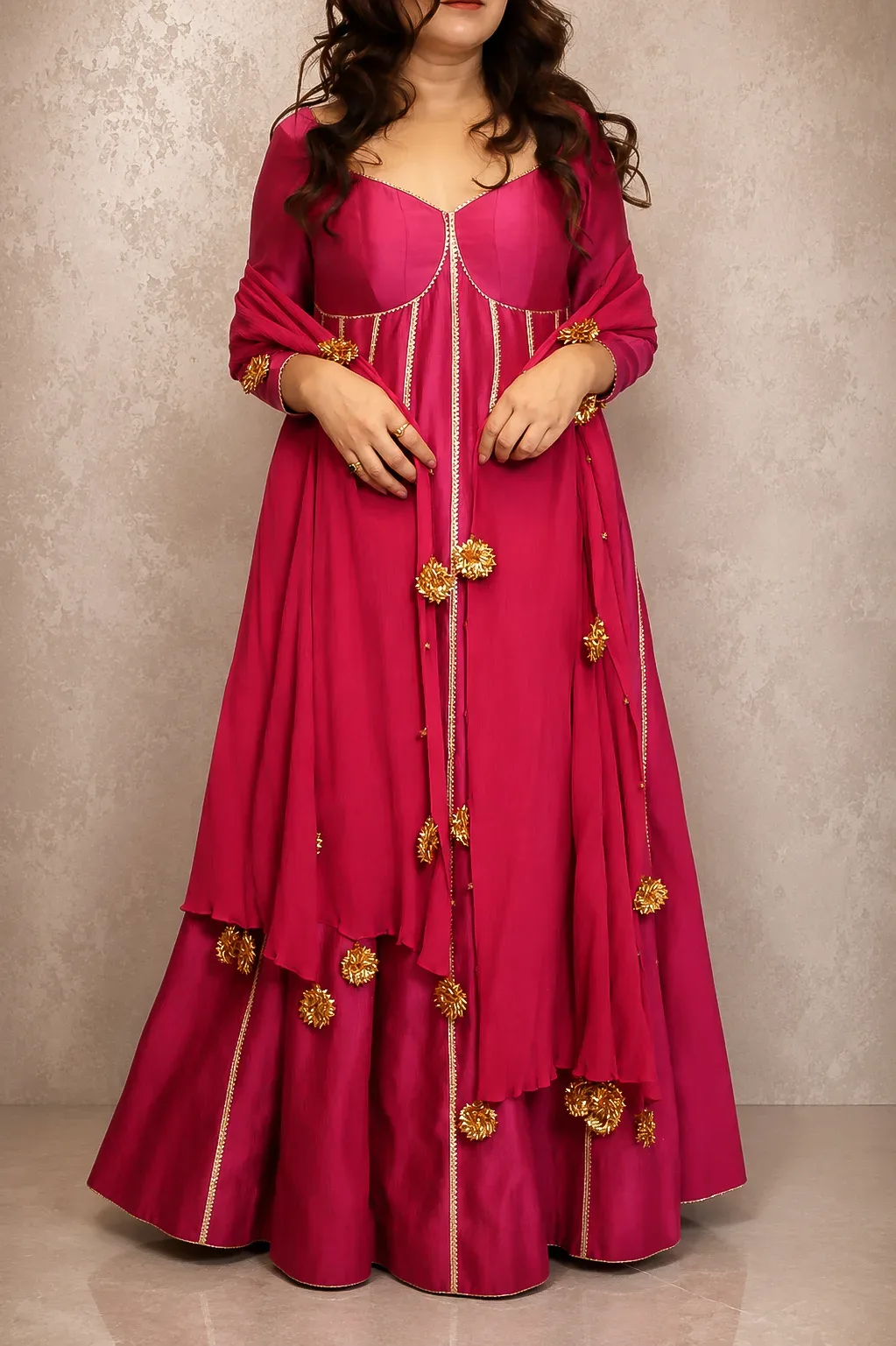 Rani Pink Regal Panel Anarkali Set — view 6