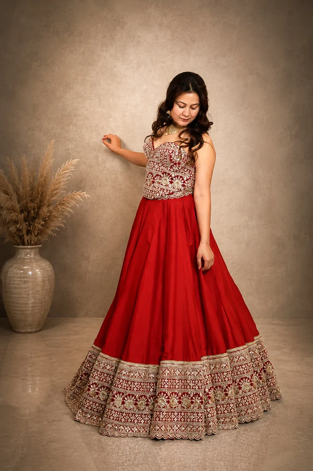 Crimson Royale Embroidered Bridal Lehenga — view 7