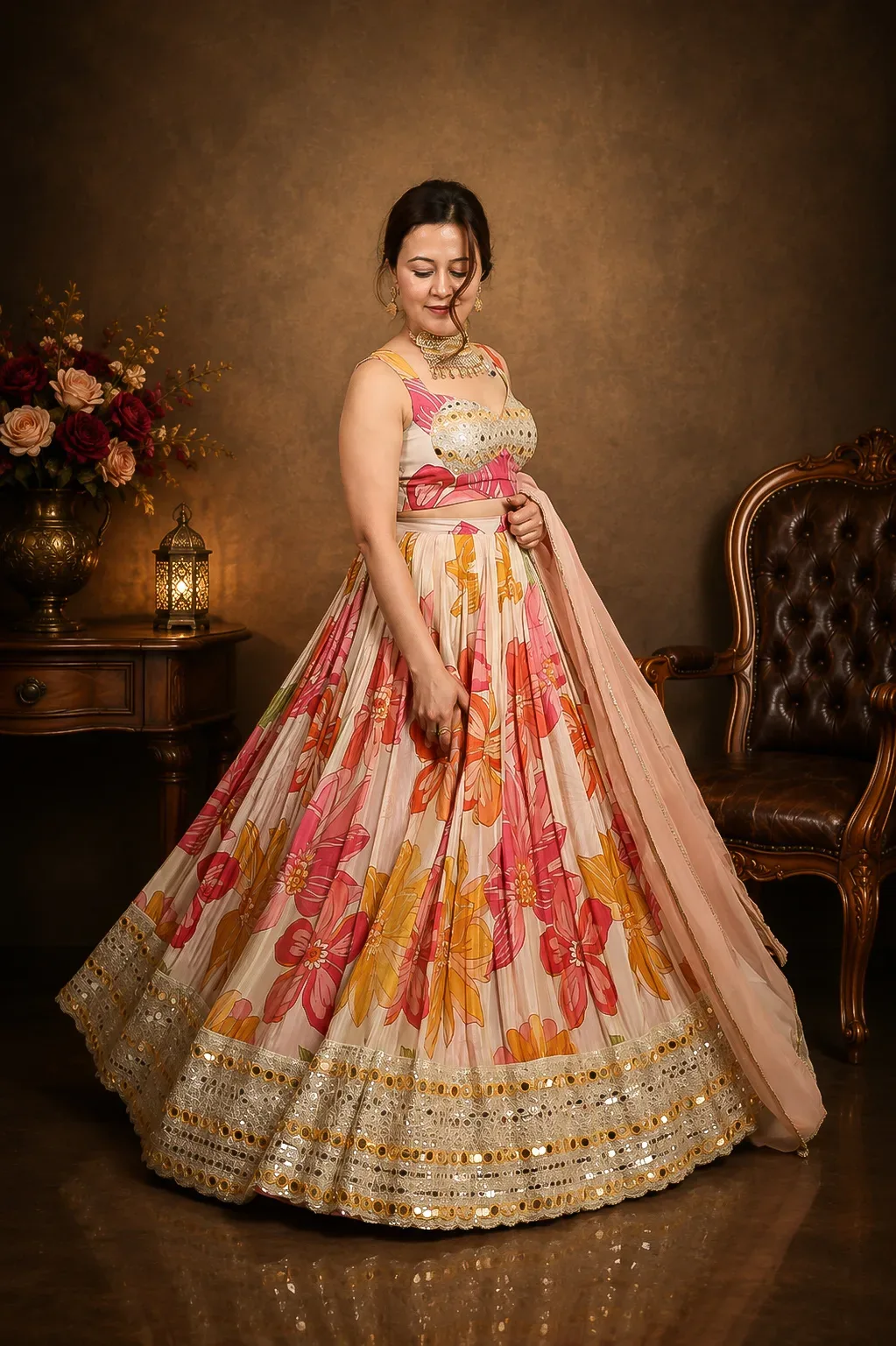 Blush Bloom Mirror Work Lehenga Set — view 2