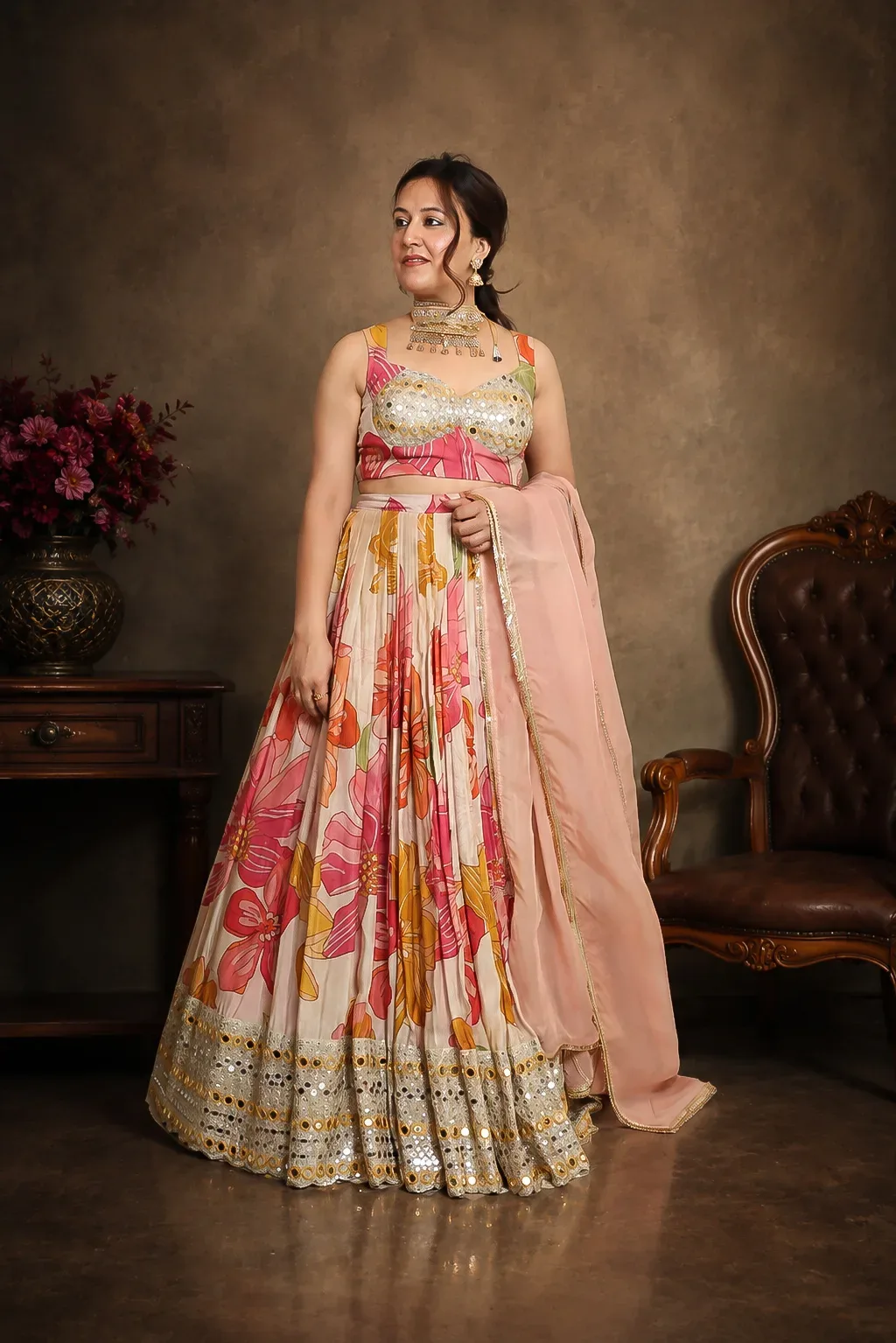 Blush Bloom Mirror Work Lehenga Set — view 5