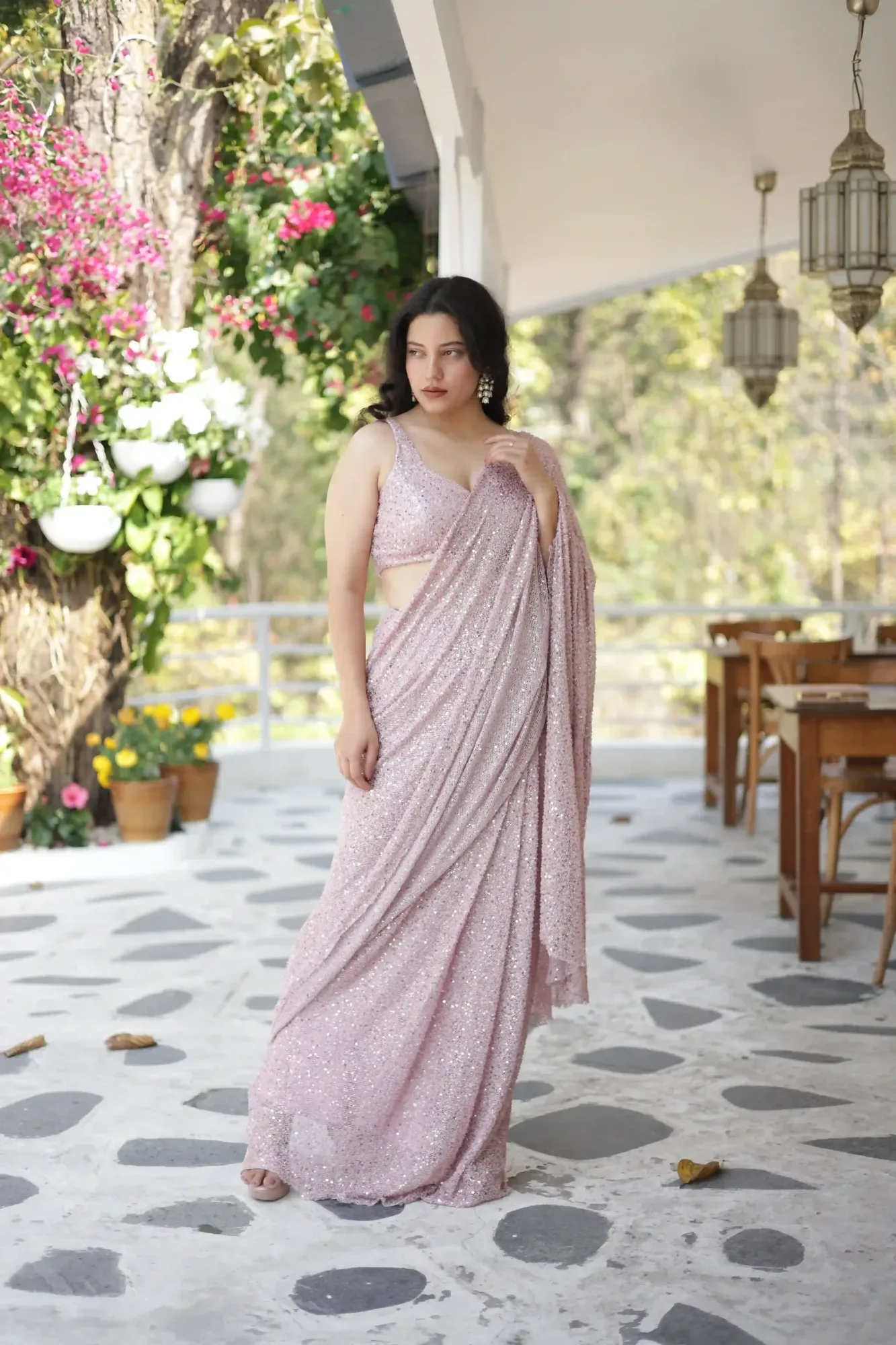 Blush Rose Sequin Saree — view 4