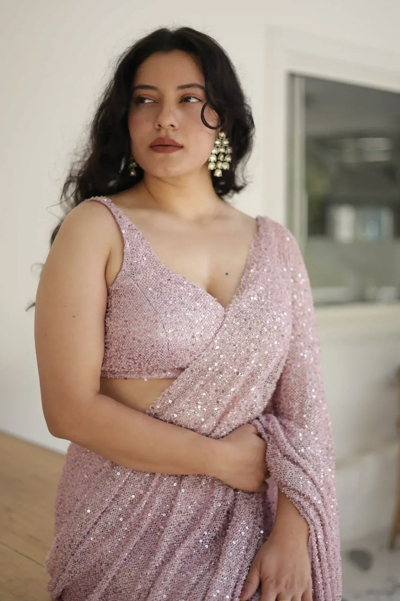 Blush Rose Sequin Saree — view 5