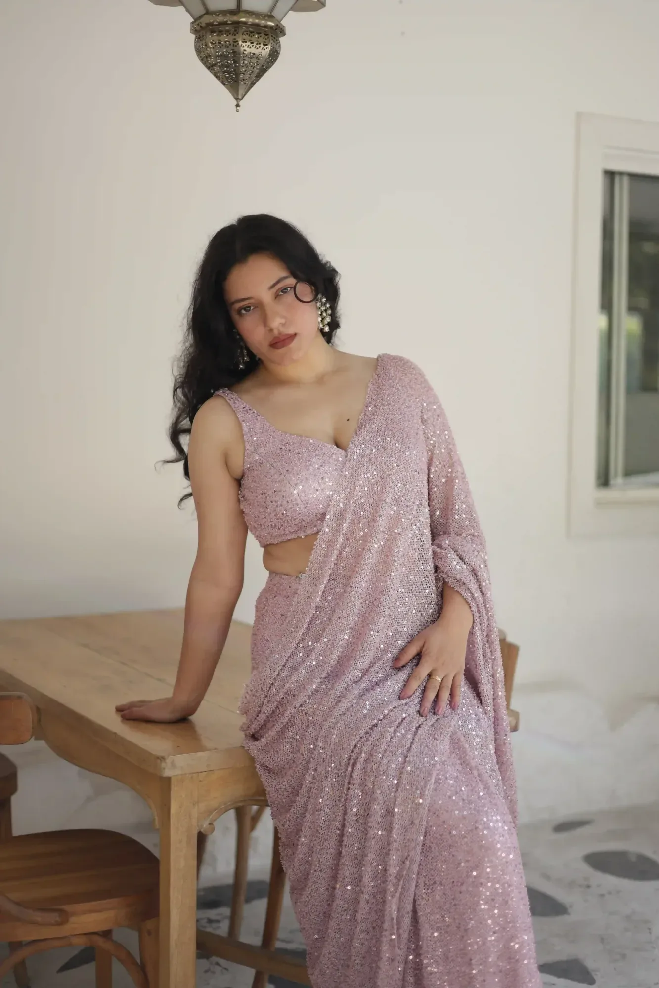 Blush Rose Sequin Saree — view 3