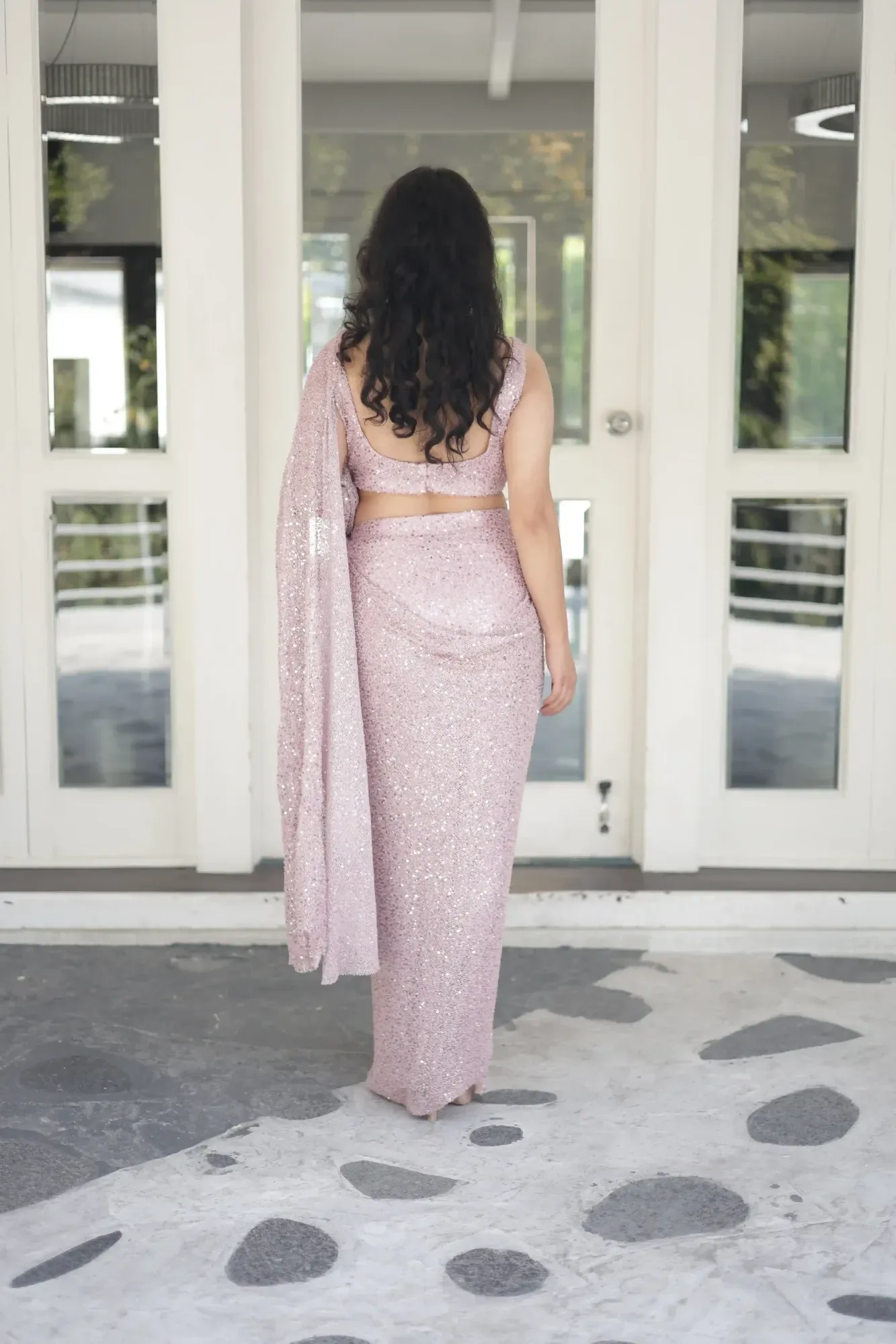 Blush Rose Sequin Saree — view 2
