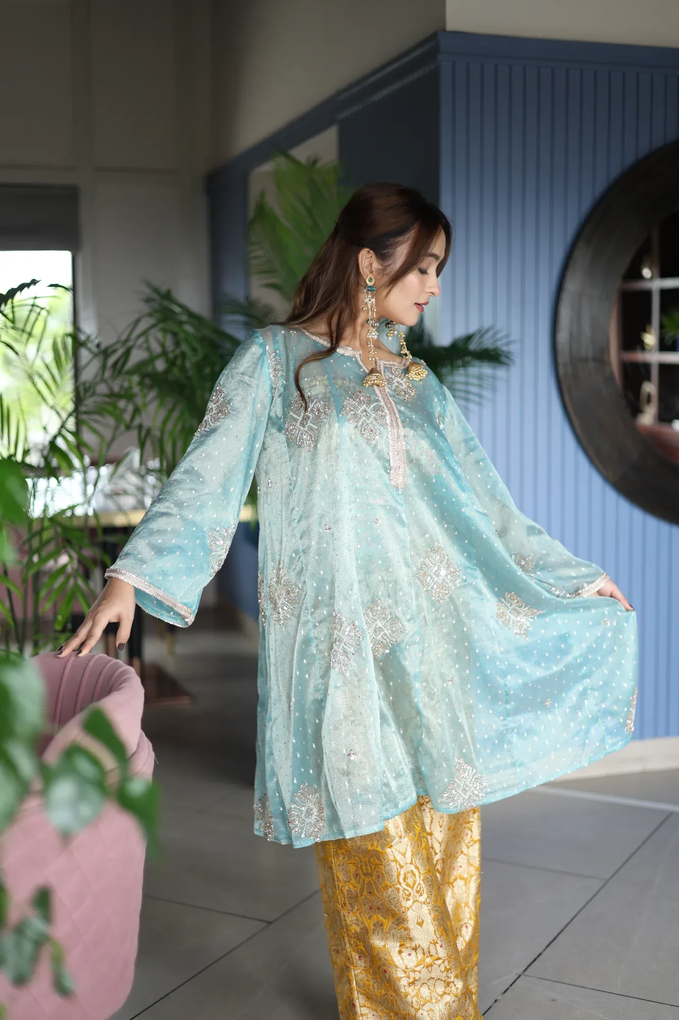 Aqua Blue Indo Style Suit — view 2