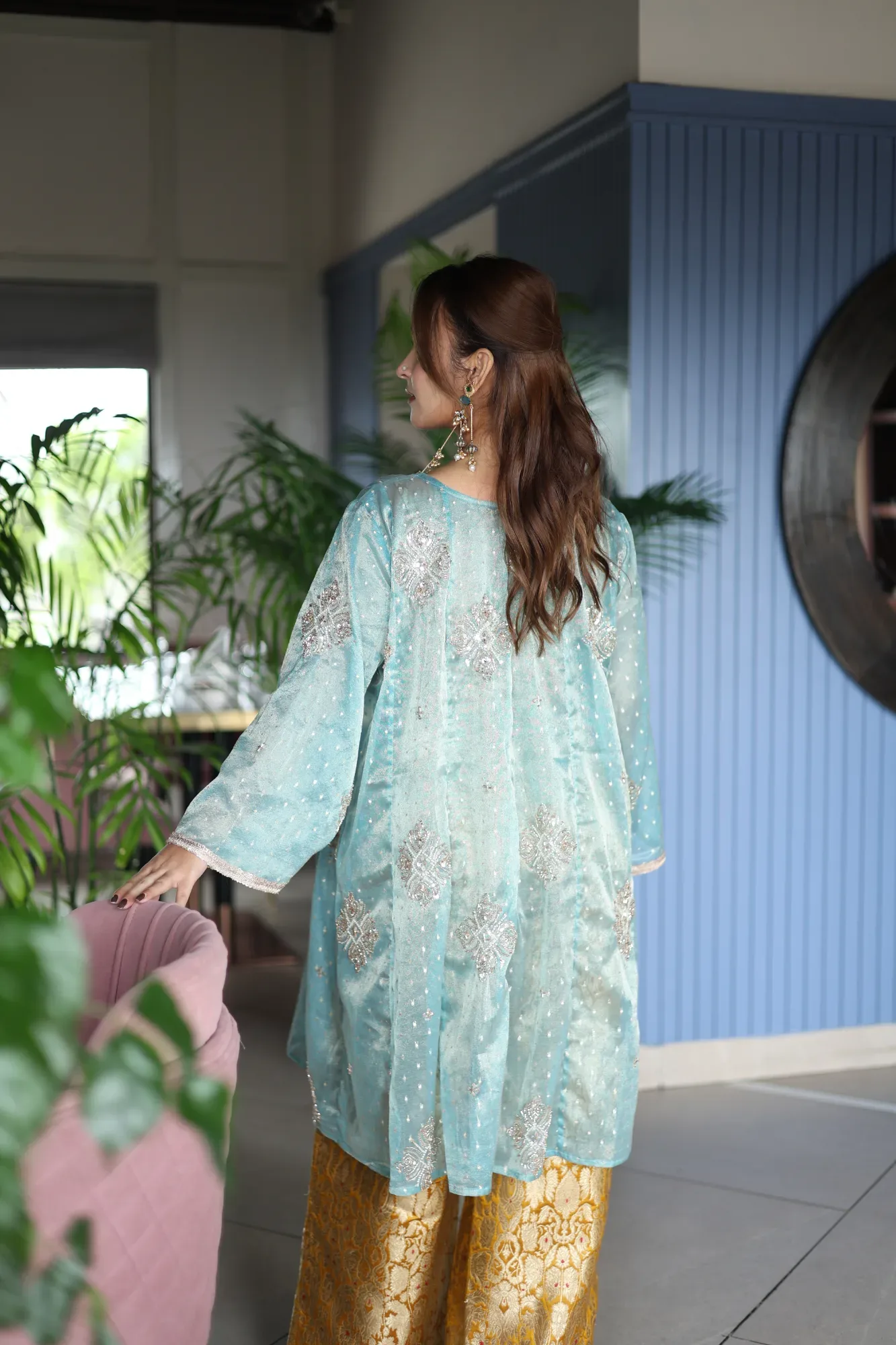 Aqua Blue Indo Style Suit — view 3
