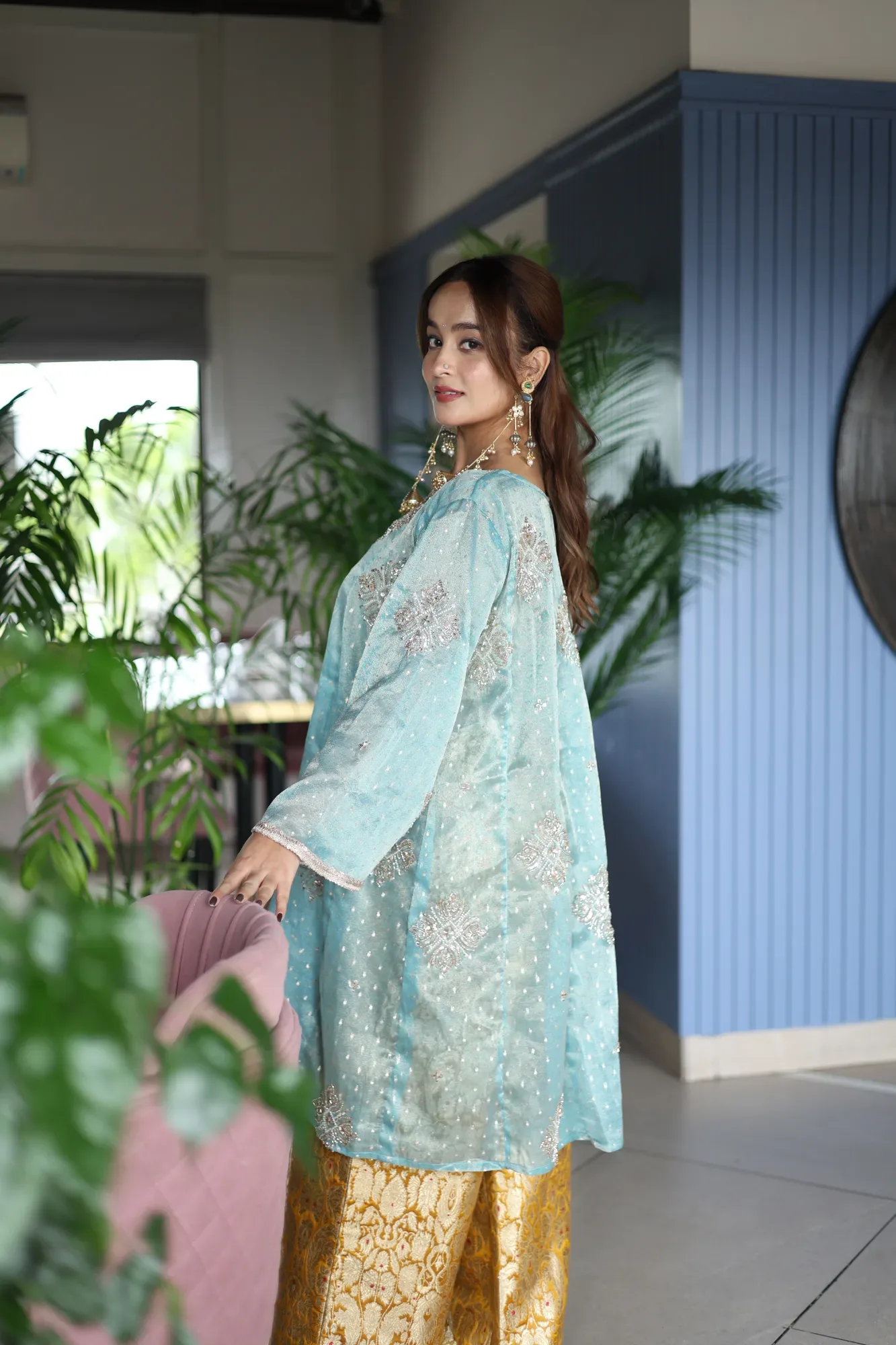 Aqua Blue Indo Style Suit — view 4