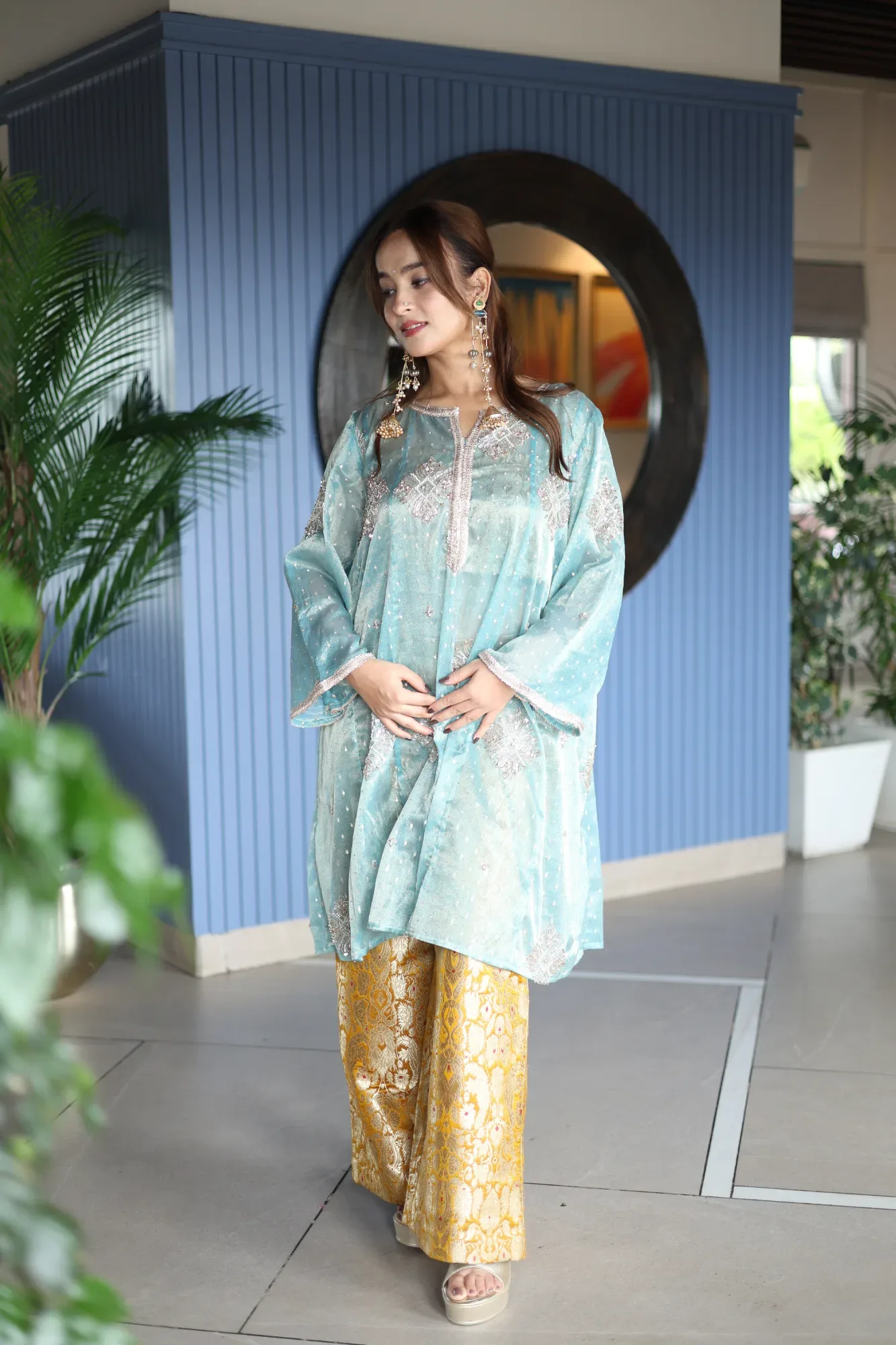 Aqua Blue Indo Style Suit — view 5