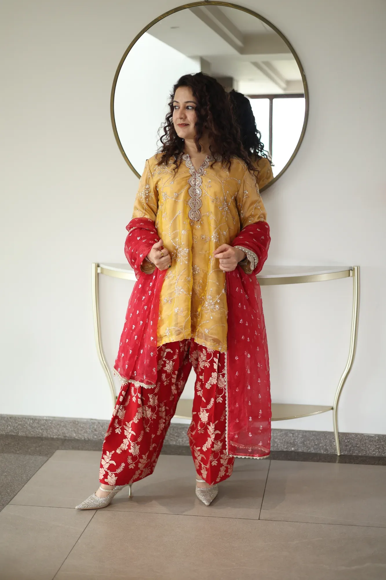 Mustard Yellow Kurta with Farshi Salwar — view 2
