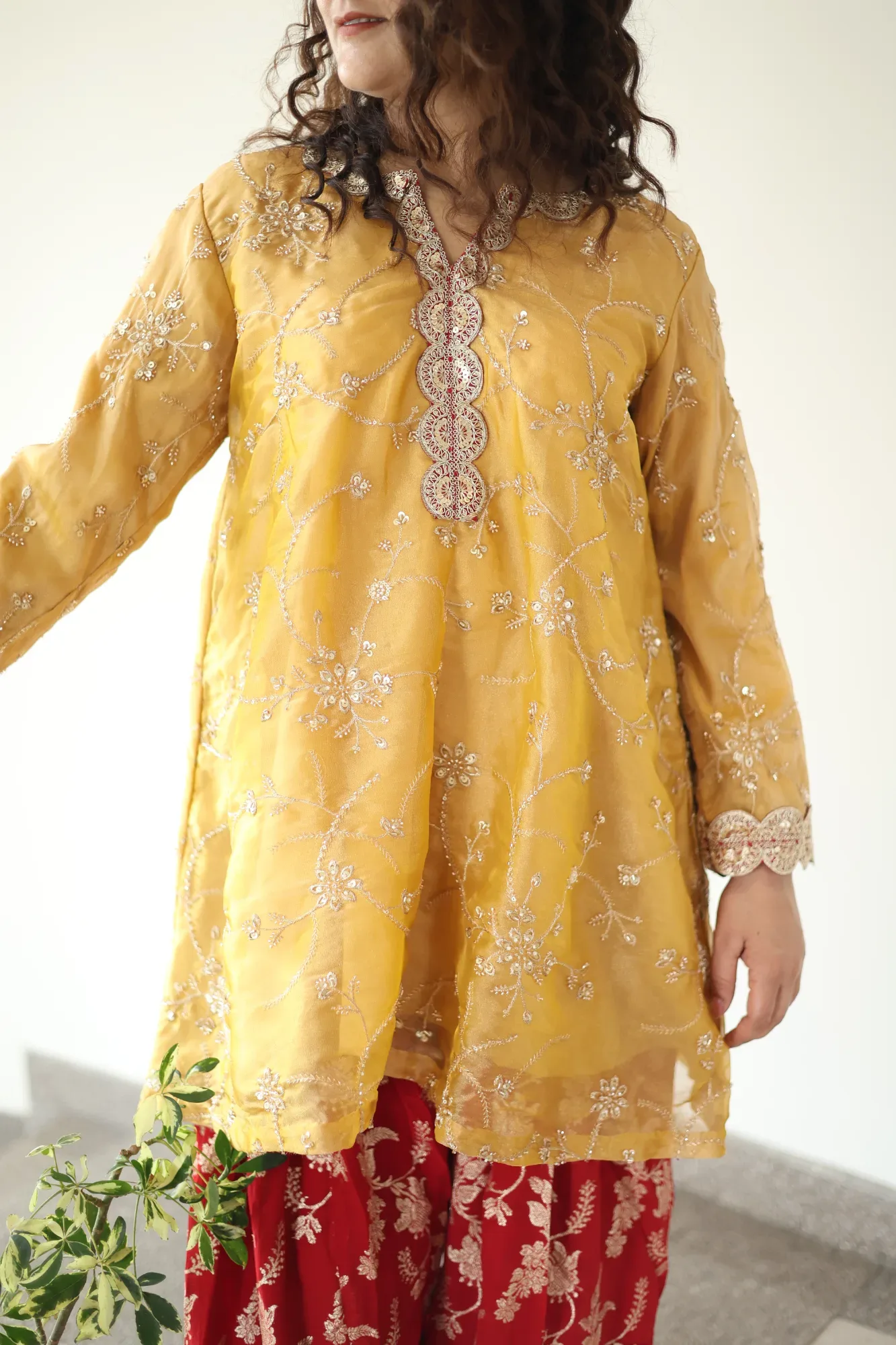 Mustard Yellow Kurta with Farshi Salwar — view 4