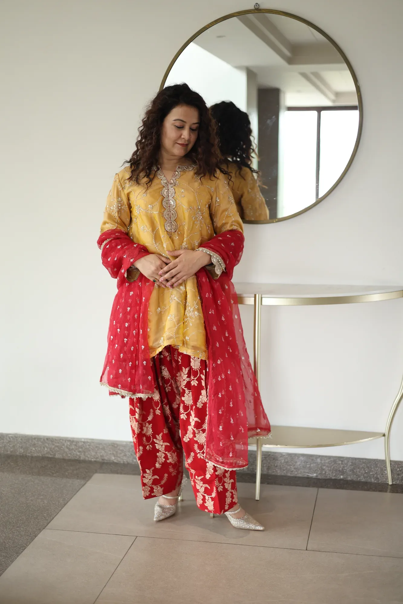Mustard Yellow Kurta with Farshi Salwar — view 5