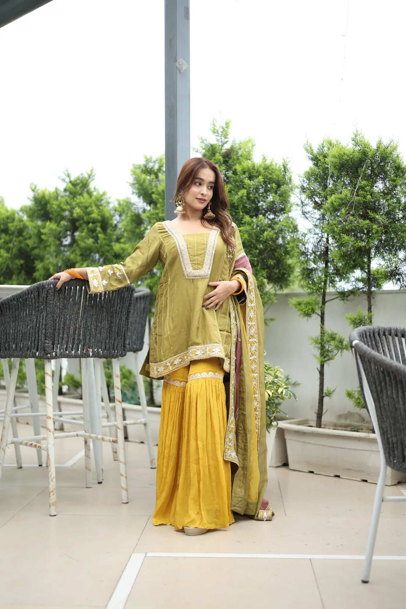Rangrez Olive Sharara Style Suit — view 5