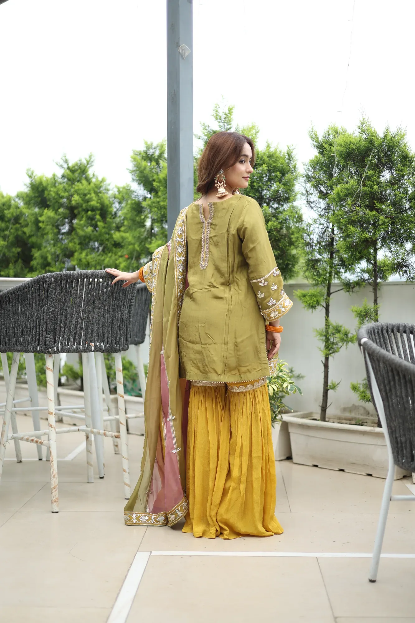Rangrez Olive Sharara Style Suit — view 6
