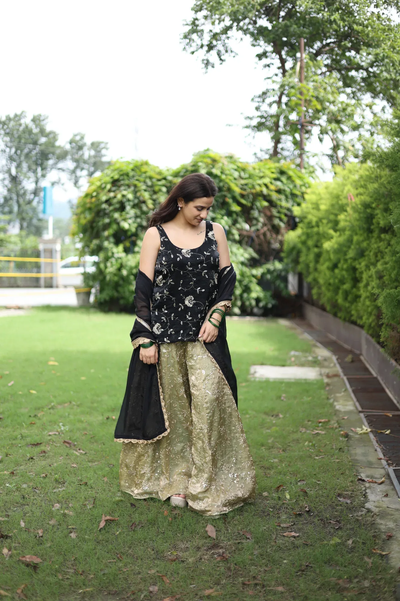 Noir Blossom Sharara Set — view 2