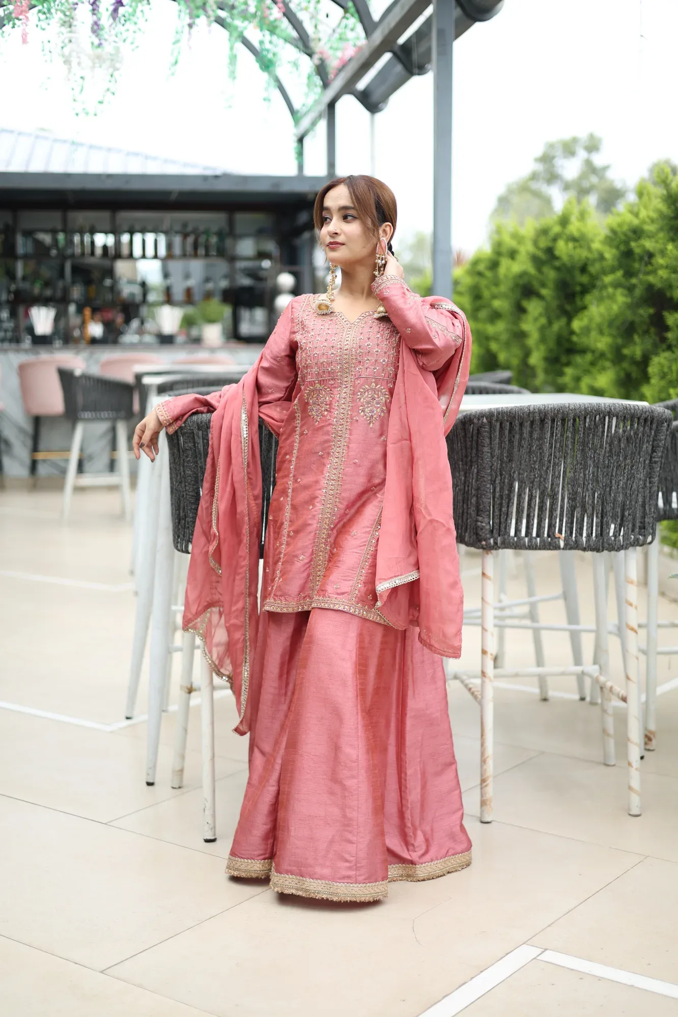Dusty Rose Silk Kurta Set — view 2