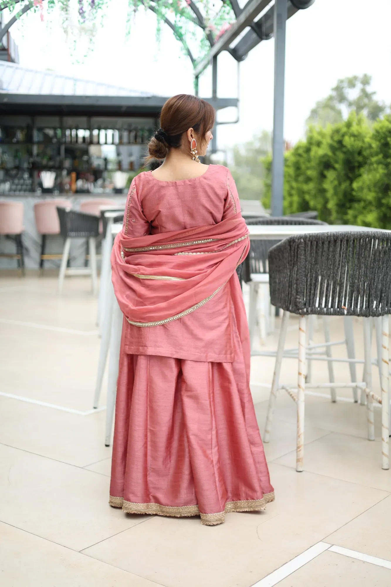 Dusty Rose Silk Kurta Set — view 3