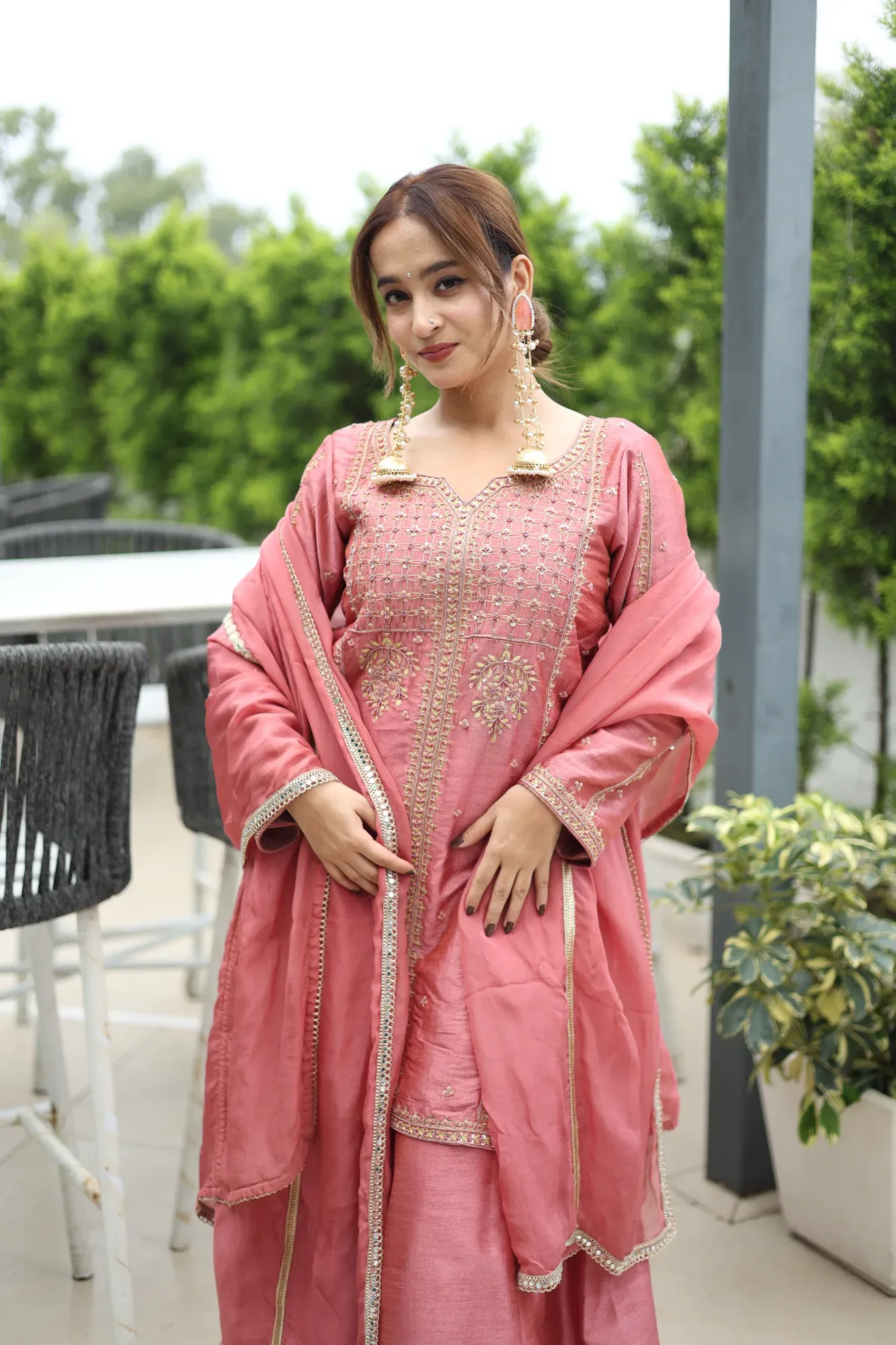 Dusty Rose Silk Kurta Set — view 4