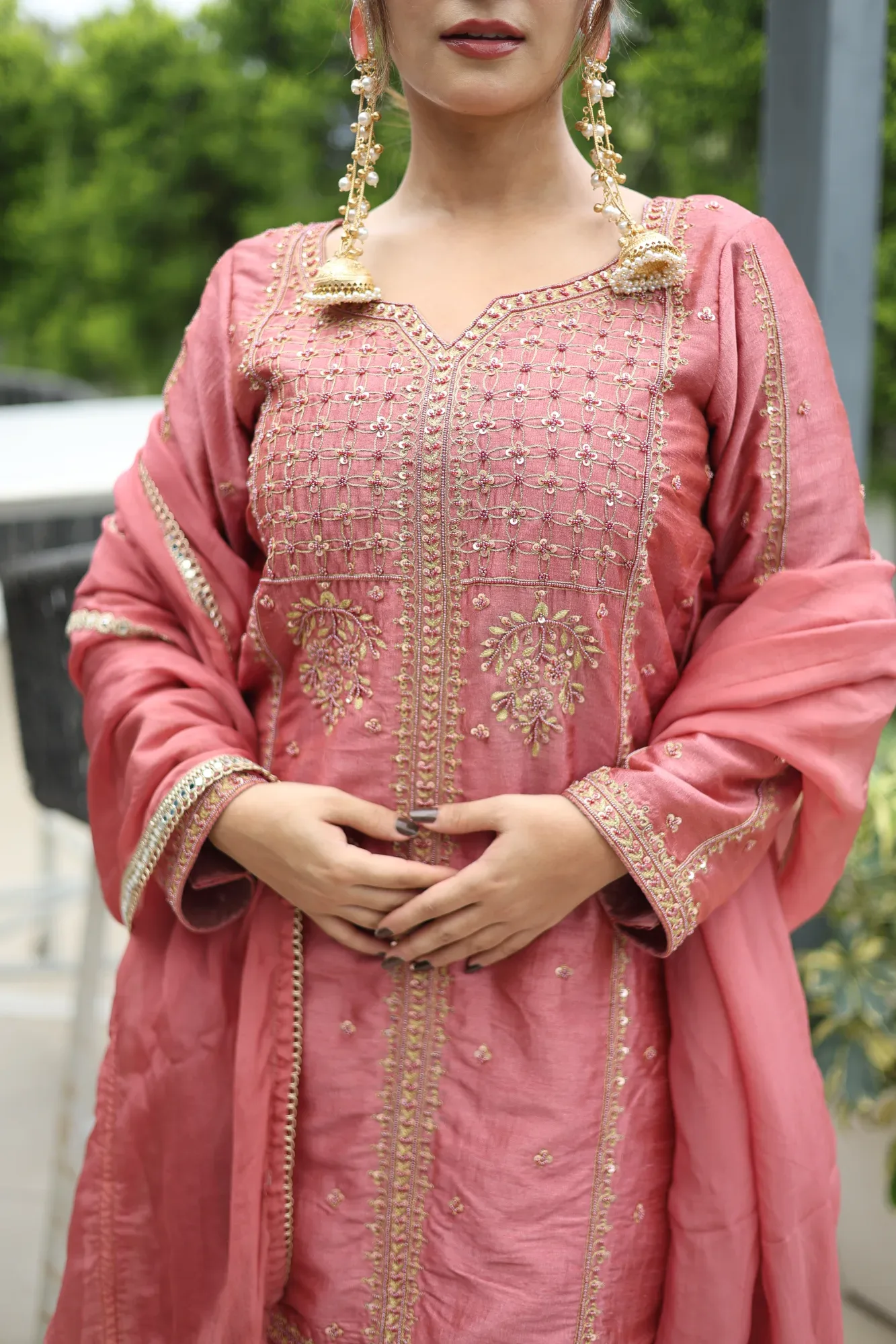 Dusty Rose Silk Kurta Set — view 5