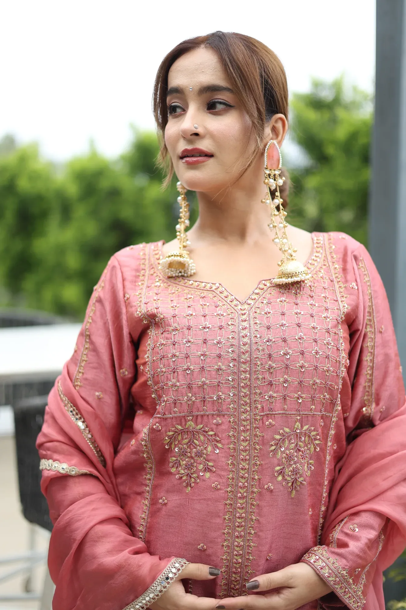 Dusty Rose Silk Kurta Set — view 6