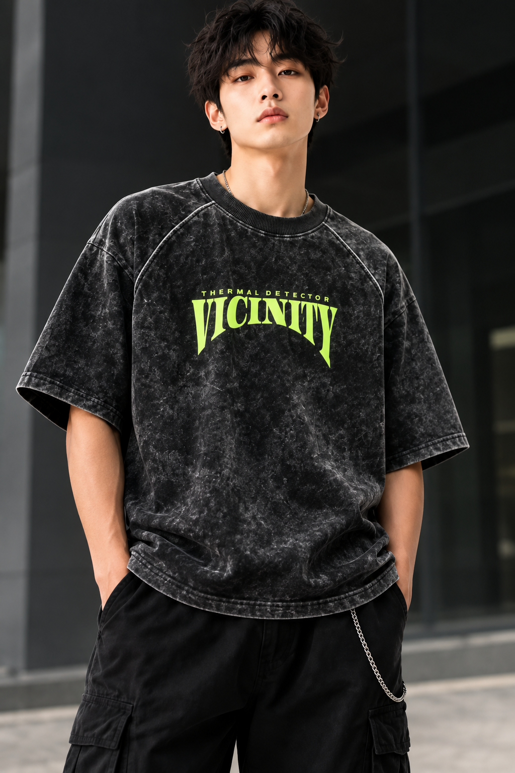Vicinity Thermal Detector Oversized Acid Wash T-Shirt for Men – Premium Streetwear Black Tee