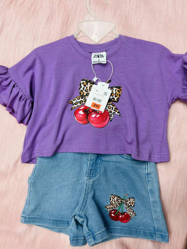 Cherry T-Shirt & Denim Short Set