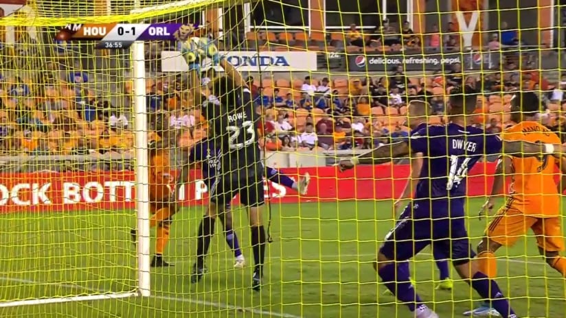 SAVE: Brian Rowe makes an open palm save off a quick header