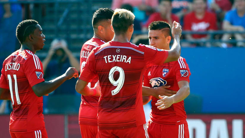 Mauro Diaz, David Texeira - FC Dallas - Team congrulates Diaz