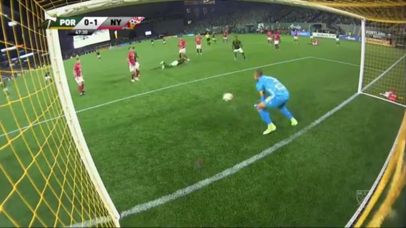 SAVE: Luis Robles easily scoops up the Bill Tuiloma header