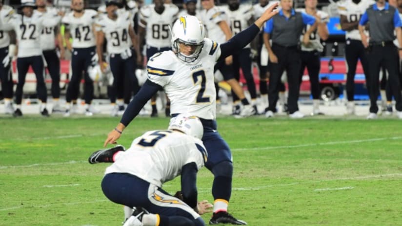 Josh Lambo kicks for the San Diego Chargers