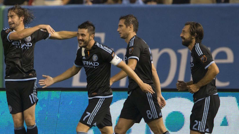 Ned Grabavoy celebrates with New York City FC's DPs