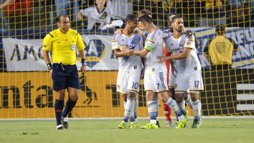 Robbie Keane (LA Galaxy) celebrates his goal scored against FC Dallas