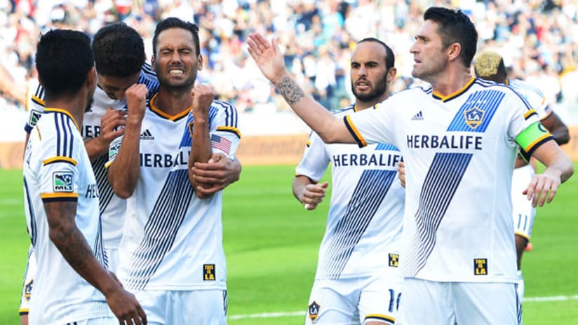 Marcelo Sarvas and the Galaxy celebrate their goal vs. Seattle