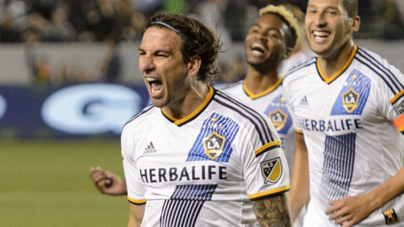 Alan Gordon celebrates a goal against the Colorado Rapids (May 2, 2015)