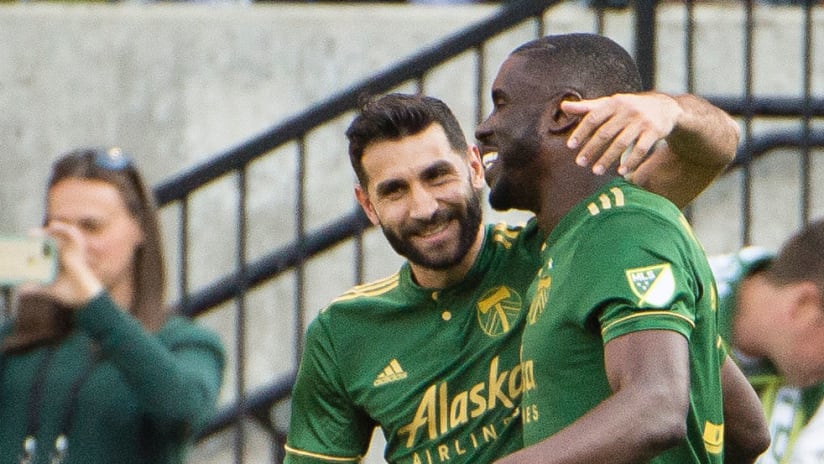 Portland Timbers Diego Valeri celebrates with Larrys Mabiala