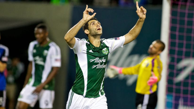 Diego Valeri celebrates his goal for the Portland Timbers vs. the San Jose Earthquakes