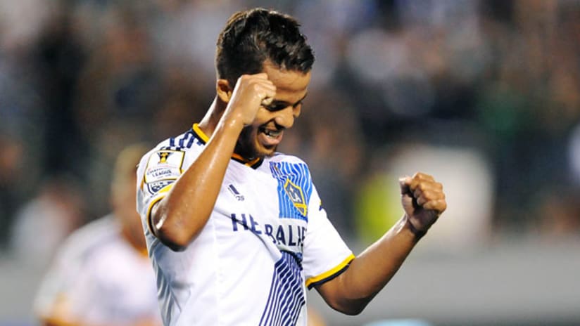 LA Galaxy forward Giovani Dos Santos celebrates his goal