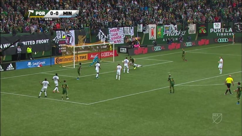 SAVE: Vito Mannone one-handed save after ball hits the post