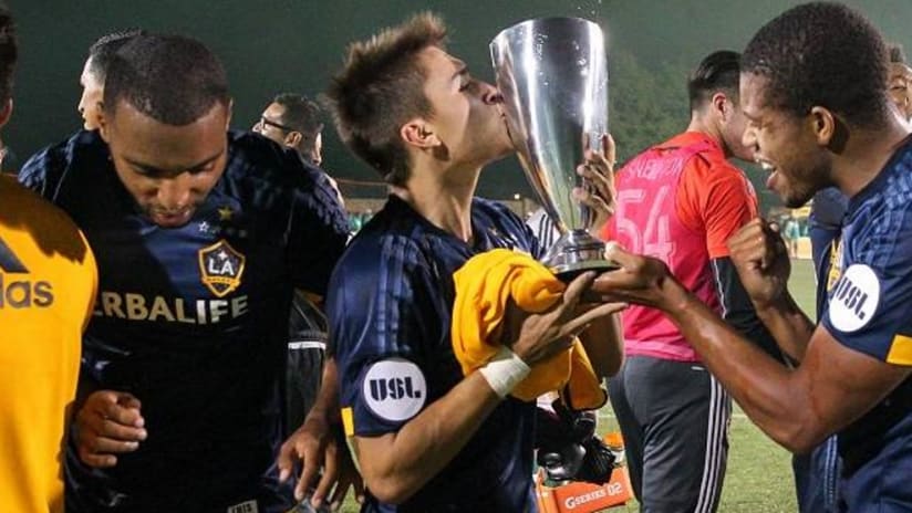 LA Galaxy II celebrate with 2015 USL Western Conference championship trophy