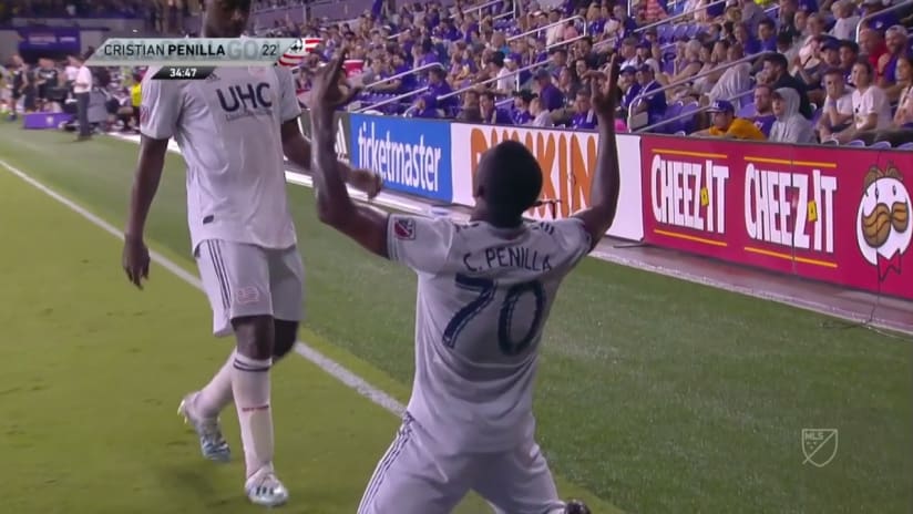 GOAL: Cristian Penilla lofts the ball over Brian Rowe for an incredible finish